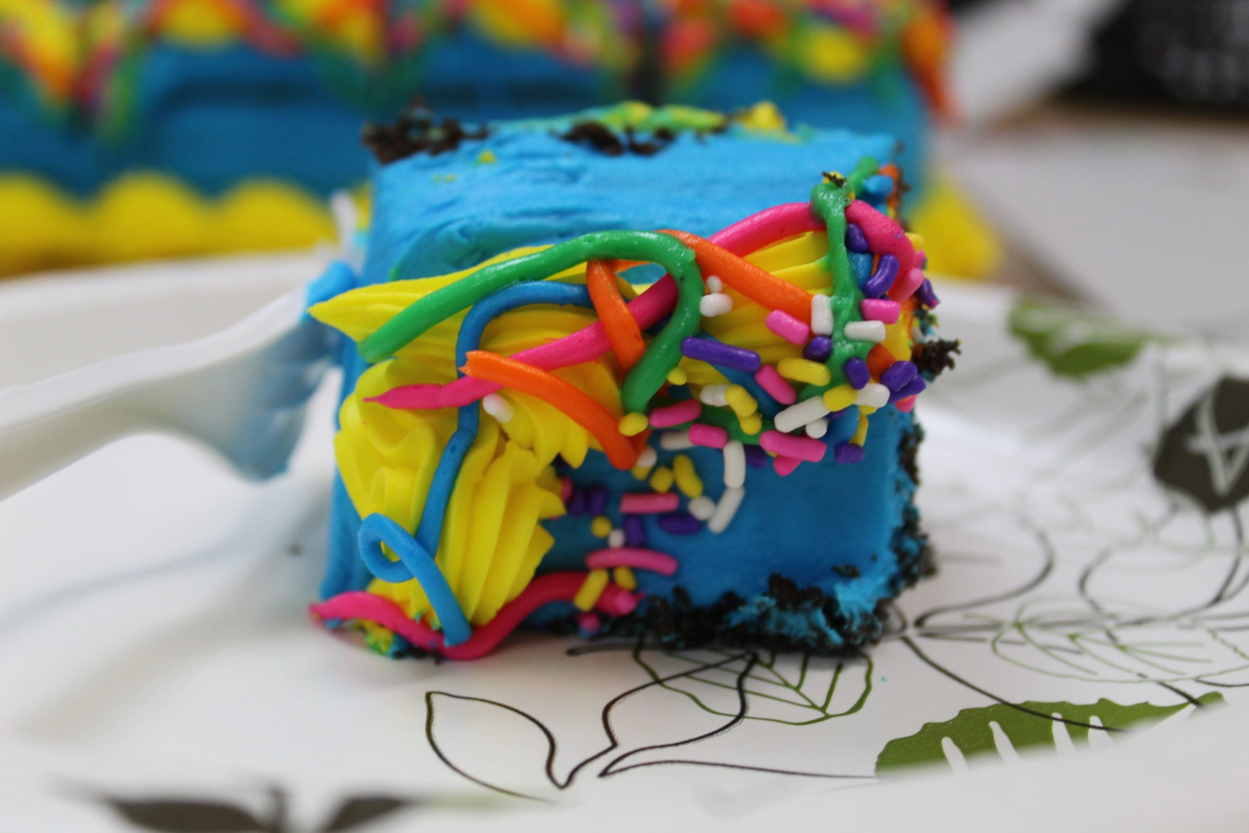 piece of cake with blue icing