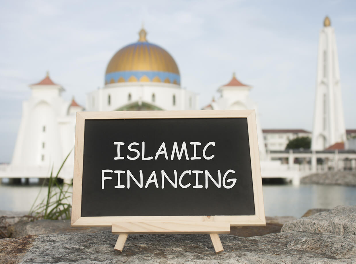 image of a mosque and Islamic financing sign